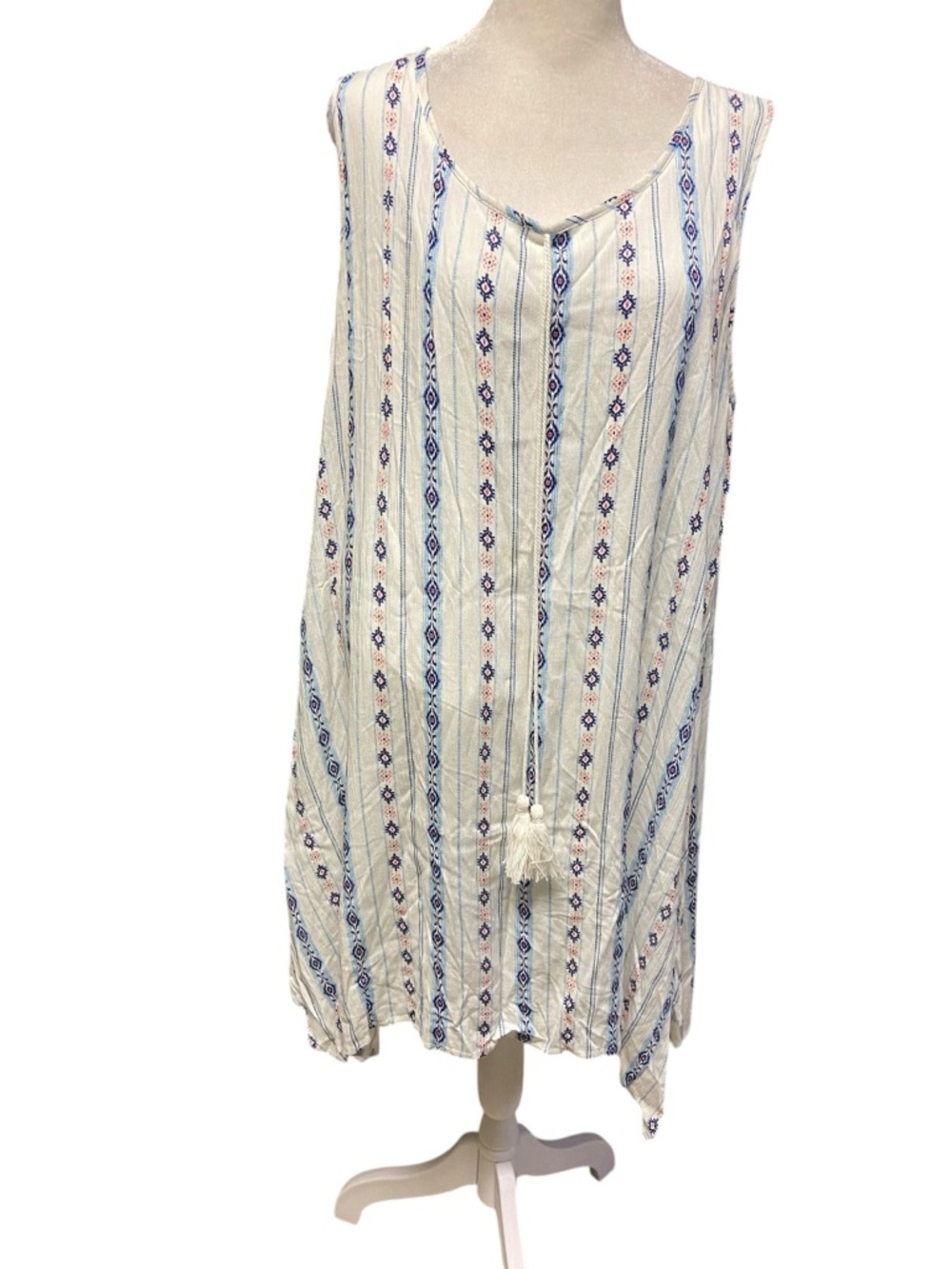 NAIF Boho Blue & White Striped Sleeveless Shift Dress Size XLP Lined Beachy